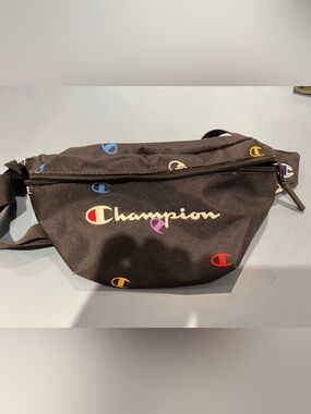 Champion Black Waist Bag with Multicolor Logo Accents
